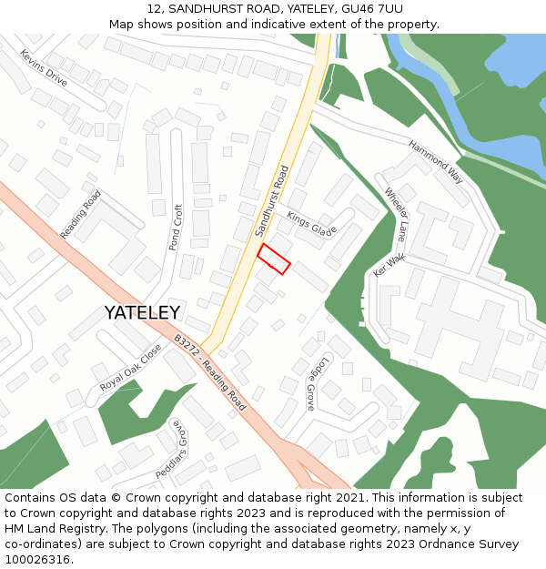 12, SANDHURST ROAD, YATELEY, GU46 7UU: Location map and indicative extent of plot