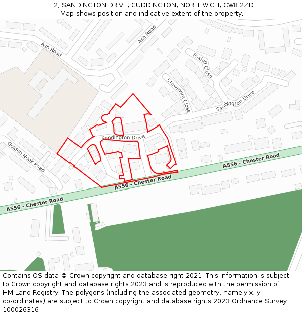 12, SANDINGTON DRIVE, CUDDINGTON, NORTHWICH, CW8 2ZD: Location map and indicative extent of plot