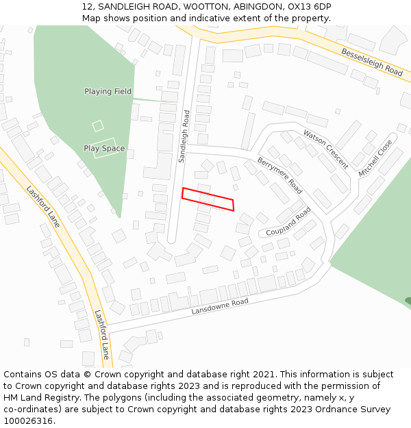 12, SANDLEIGH ROAD, WOOTTON, ABINGDON, OX13 6DP: Location map and indicative extent of plot