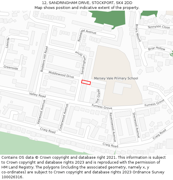 12, SANDRINGHAM DRIVE, STOCKPORT, SK4 2DD: Location map and indicative extent of plot