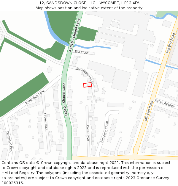 12, SANDSDOWN CLOSE, HIGH WYCOMBE, HP12 4FA: Location map and indicative extent of plot