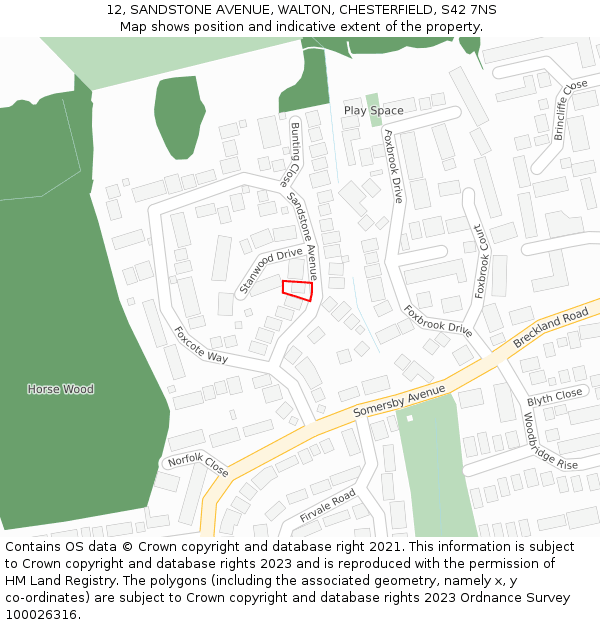 12, SANDSTONE AVENUE, WALTON, CHESTERFIELD, S42 7NS: Location map and indicative extent of plot