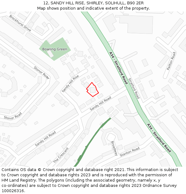 12, SANDY HILL RISE, SHIRLEY, SOLIHULL, B90 2ER: Location map and indicative extent of plot