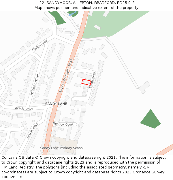 12, SANDYMOOR, ALLERTON, BRADFORD, BD15 9LF: Location map and indicative extent of plot