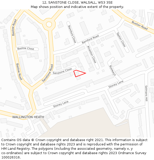 12, SANSTONE CLOSE, WALSALL, WS3 3SE: Location map and indicative extent of plot