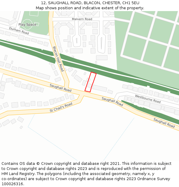 12, SAUGHALL ROAD, BLACON, CHESTER, CH1 5EU: Location map and indicative extent of plot