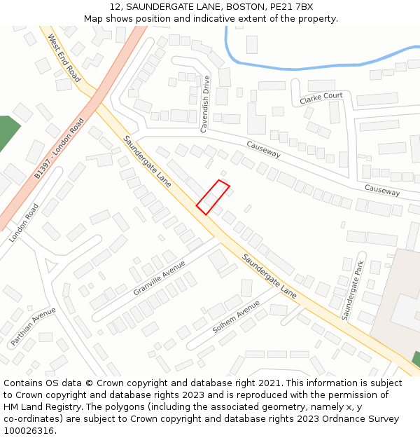 12, SAUNDERGATE LANE, BOSTON, PE21 7BX: Location map and indicative extent of plot