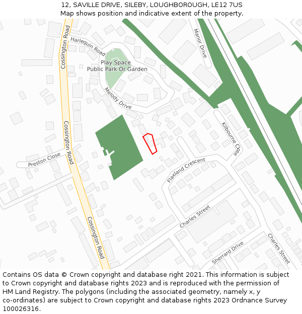 12, SAVILLE DRIVE, SILEBY, LOUGHBOROUGH, LE12 7US: Location map and indicative extent of plot