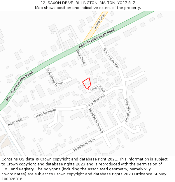 12, SAXON DRIVE, RILLINGTON, MALTON, YO17 8LZ: Location map and indicative extent of plot