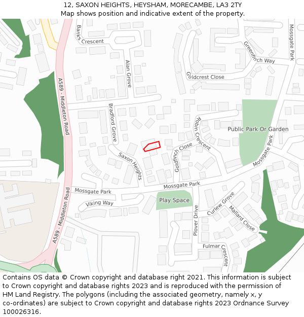 12, SAXON HEIGHTS, HEYSHAM, MORECAMBE, LA3 2TY: Location map and indicative extent of plot