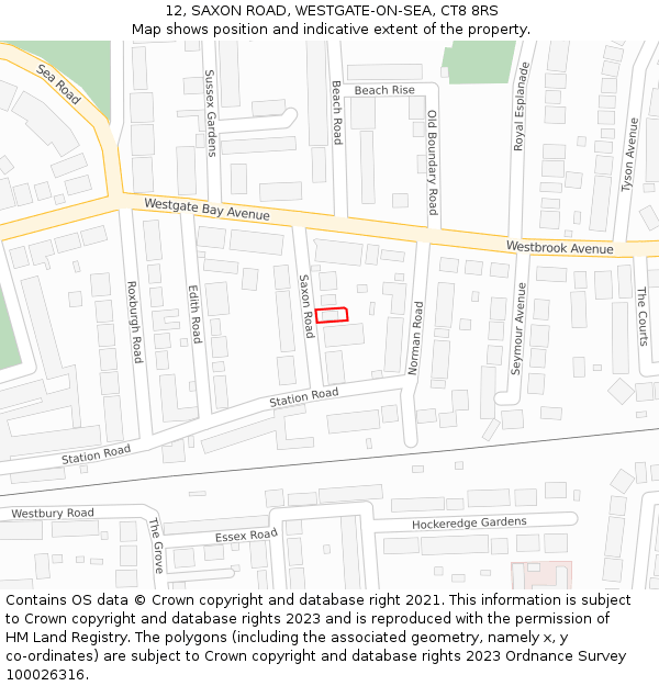 12, SAXON ROAD, WESTGATE-ON-SEA, CT8 8RS: Location map and indicative extent of plot
