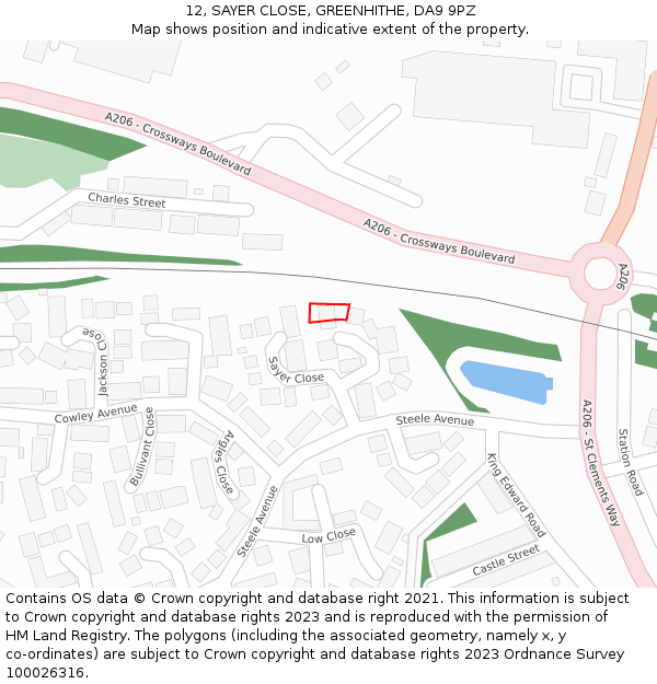 12, SAYER CLOSE, GREENHITHE, DA9 9PZ: Location map and indicative extent of plot