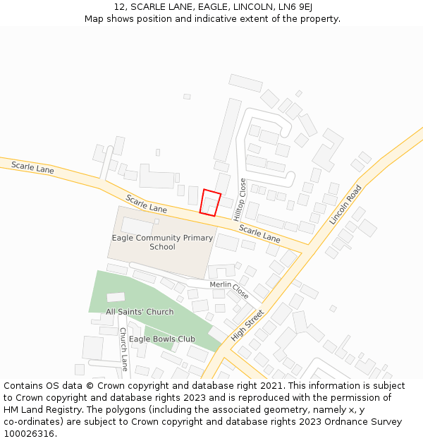 12, SCARLE LANE, EAGLE, LINCOLN, LN6 9EJ: Location map and indicative extent of plot