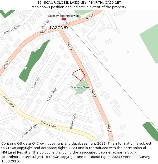 12, SCAUR CLOSE, LAZONBY, PENRITH, CA10 1BT: Location map and indicative extent of plot