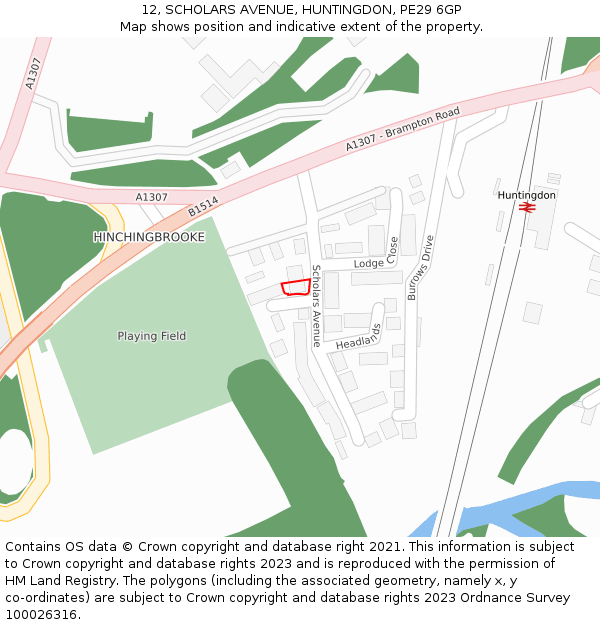 12, SCHOLARS AVENUE, HUNTINGDON, PE29 6GP: Location map and indicative extent of plot