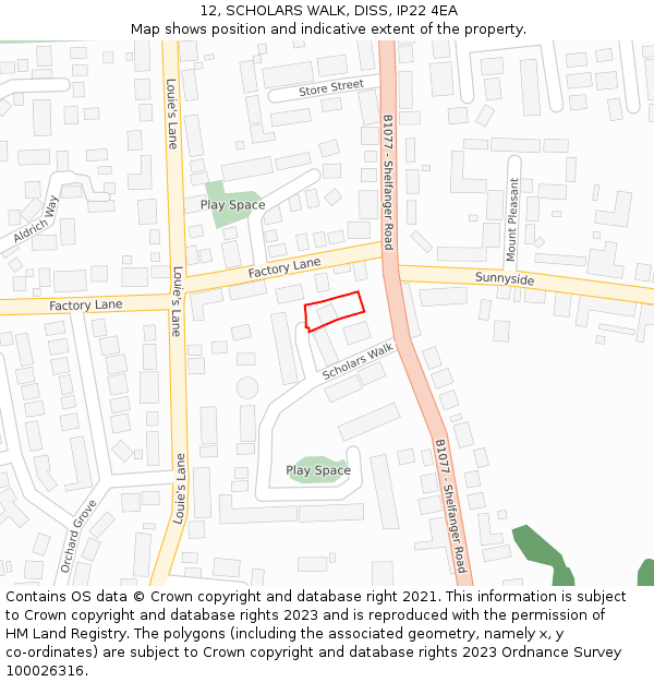 12, SCHOLARS WALK, DISS, IP22 4EA: Location map and indicative extent of plot