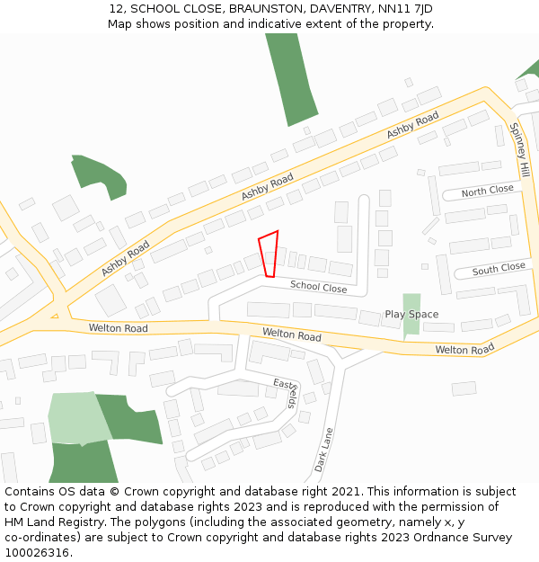 12, SCHOOL CLOSE, BRAUNSTON, DAVENTRY, NN11 7JD: Location map and indicative extent of plot