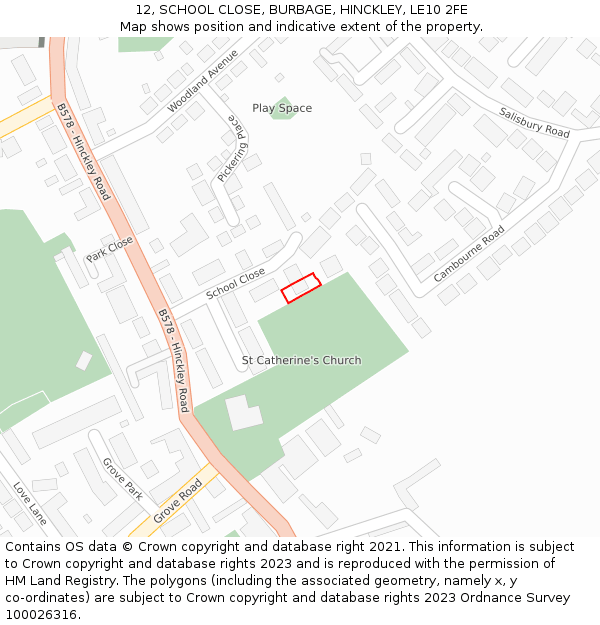 12, SCHOOL CLOSE, BURBAGE, HINCKLEY, LE10 2FE: Location map and indicative extent of plot