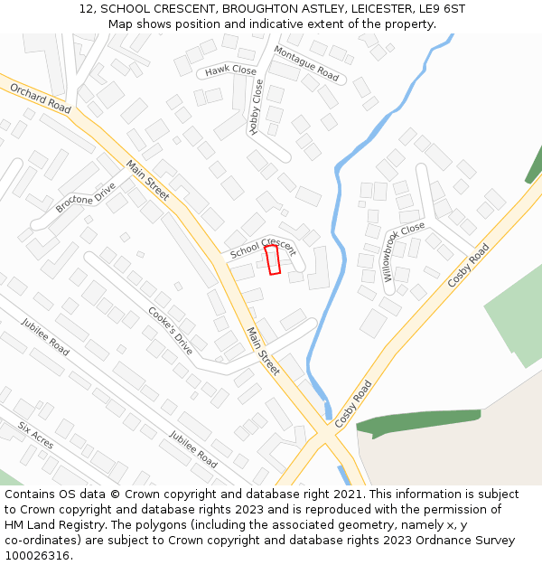 12, SCHOOL CRESCENT, BROUGHTON ASTLEY, LEICESTER, LE9 6ST: Location map and indicative extent of plot
