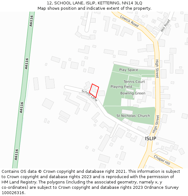 12, SCHOOL LANE, ISLIP, KETTERING, NN14 3LQ: Location map and indicative extent of plot