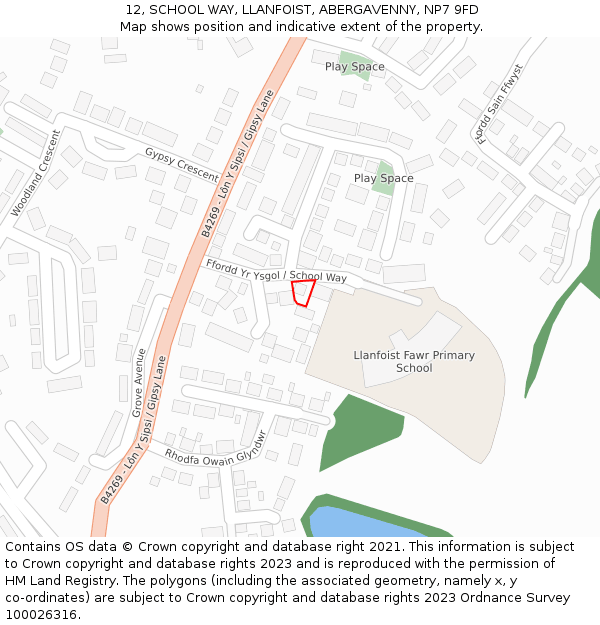 12, SCHOOL WAY, LLANFOIST, ABERGAVENNY, NP7 9FD: Location map and indicative extent of plot