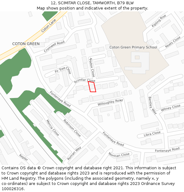 12, SCIMITAR CLOSE, TAMWORTH, B79 8LW: Location map and indicative extent of plot