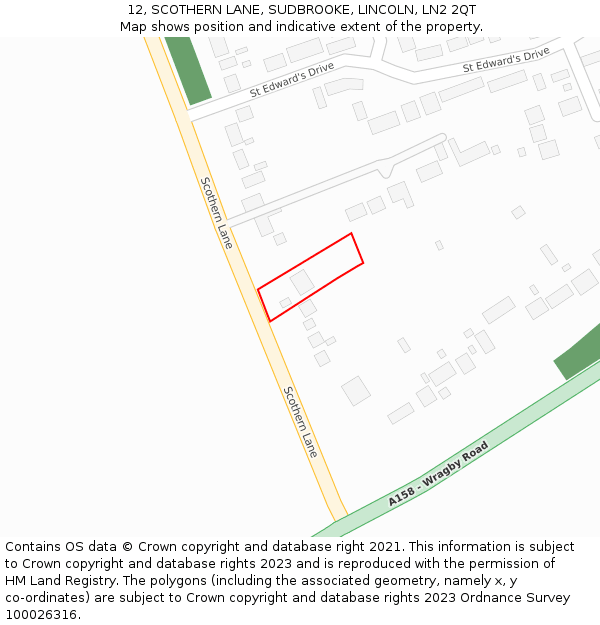12, SCOTHERN LANE, SUDBROOKE, LINCOLN, LN2 2QT: Location map and indicative extent of plot