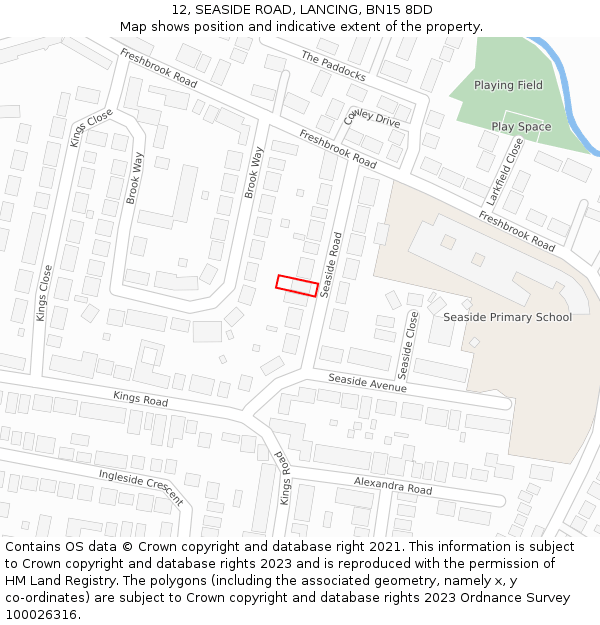 12, SEASIDE ROAD, LANCING, BN15 8DD: Location map and indicative extent of plot