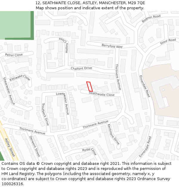 12, SEATHWAITE CLOSE, ASTLEY, MANCHESTER, M29 7QE: Location map and indicative extent of plot