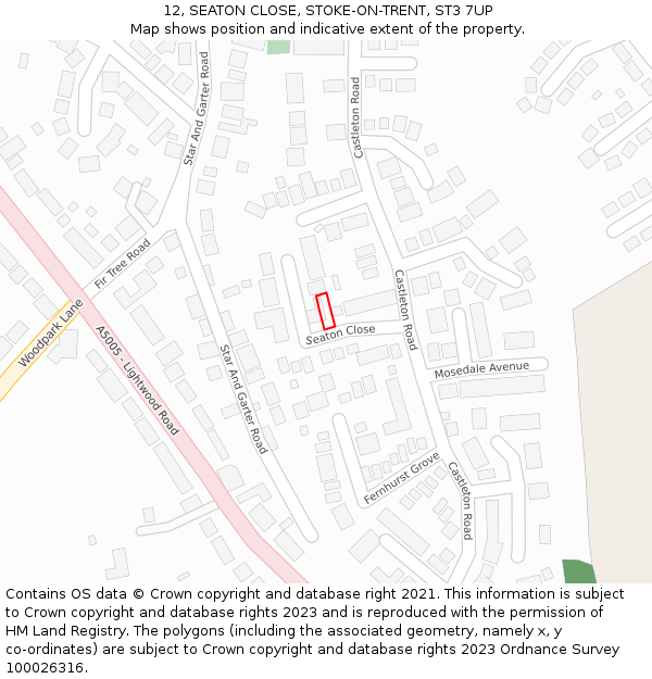 12, SEATON CLOSE, STOKE-ON-TRENT, ST3 7UP: Location map and indicative extent of plot