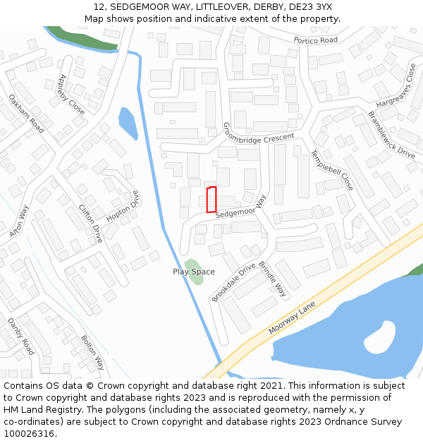 12, SEDGEMOOR WAY, LITTLEOVER, DERBY, DE23 3YX: Location map and indicative extent of plot