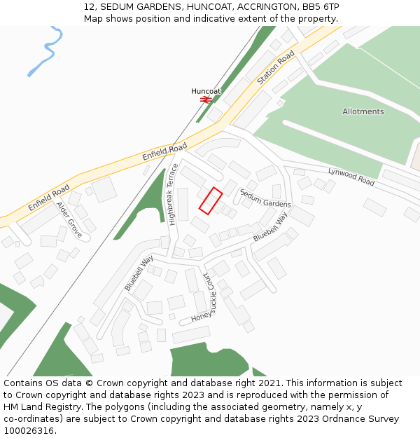 12, SEDUM GARDENS, HUNCOAT, ACCRINGTON, BB5 6TP: Location map and indicative extent of plot