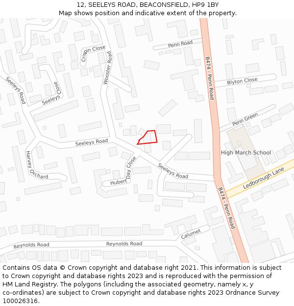 12, SEELEYS ROAD, BEACONSFIELD, HP9 1BY: Location map and indicative extent of plot