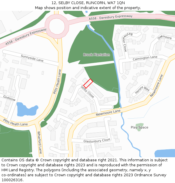 12, SELBY CLOSE, RUNCORN, WA7 1QN: Location map and indicative extent of plot