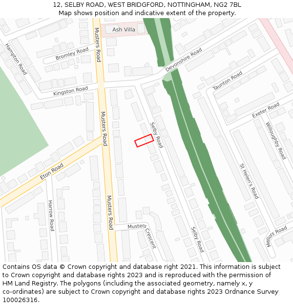 12, SELBY ROAD, WEST BRIDGFORD, NOTTINGHAM, NG2 7BL: Location map and indicative extent of plot