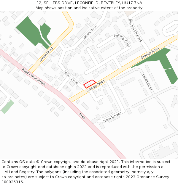 12, SELLERS DRIVE, LECONFIELD, BEVERLEY, HU17 7NA: Location map and indicative extent of plot