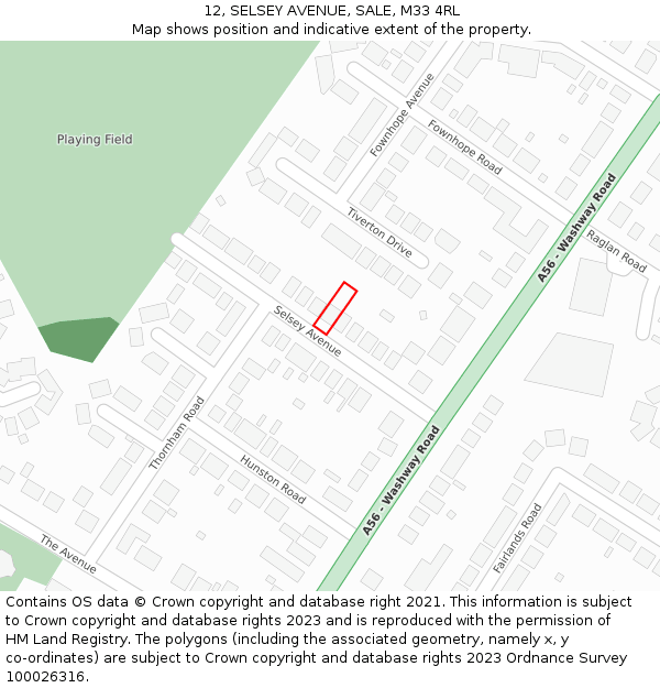 12, SELSEY AVENUE, SALE, M33 4RL: Location map and indicative extent of plot