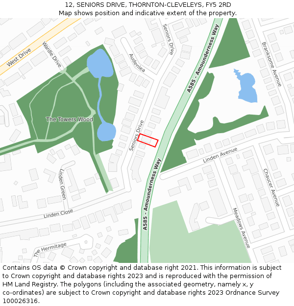 12, SENIORS DRIVE, THORNTON-CLEVELEYS, FY5 2RD: Location map and indicative extent of plot
