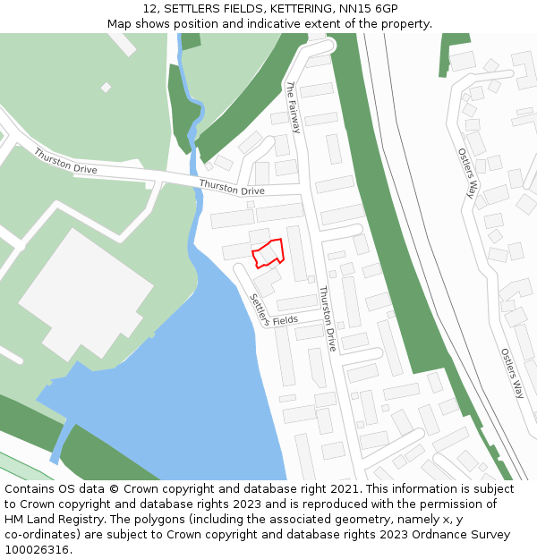 12, SETTLERS FIELDS, KETTERING, NN15 6GP: Location map and indicative extent of plot