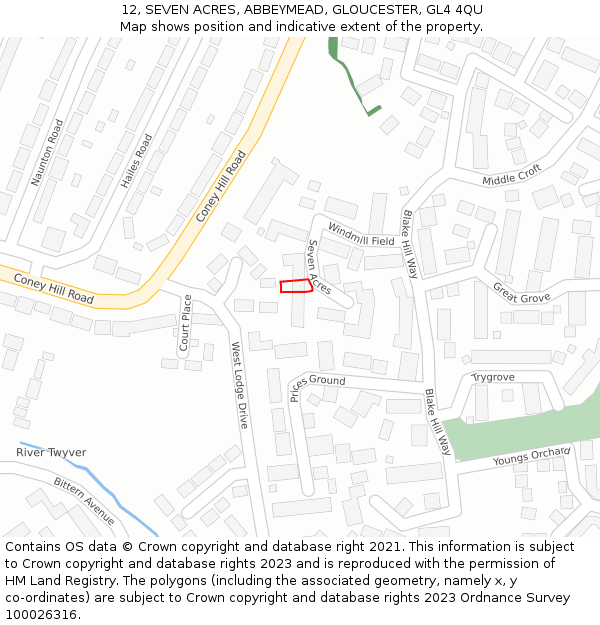 12, SEVEN ACRES, ABBEYMEAD, GLOUCESTER, GL4 4QU: Location map and indicative extent of plot