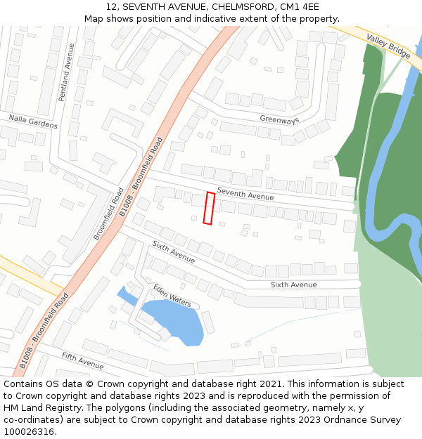 12, SEVENTH AVENUE, CHELMSFORD, CM1 4EE: Location map and indicative extent of plot