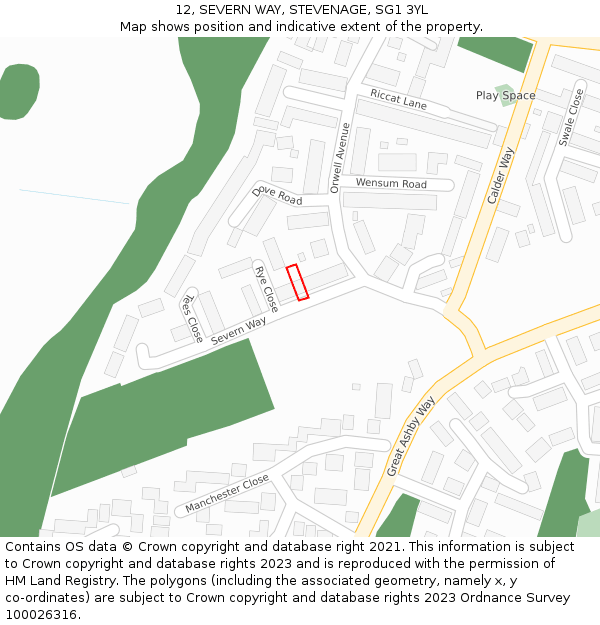 12, SEVERN WAY, STEVENAGE, SG1 3YL: Location map and indicative extent of plot