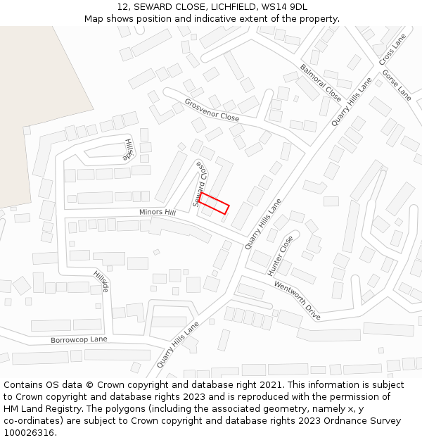 12, SEWARD CLOSE, LICHFIELD, WS14 9DL: Location map and indicative extent of plot