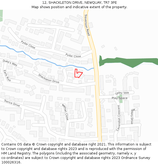 12, SHACKLETON DRIVE, NEWQUAY, TR7 3PE: Location map and indicative extent of plot