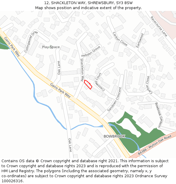 12, SHACKLETON WAY, SHREWSBURY, SY3 8SW: Location map and indicative extent of plot