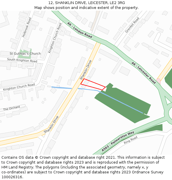 12, SHANKLIN DRIVE, LEICESTER, LE2 3RG: Location map and indicative extent of plot