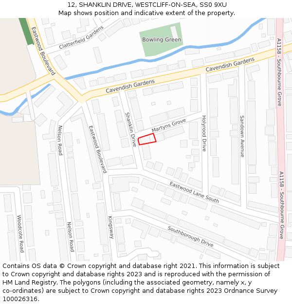 12, SHANKLIN DRIVE, WESTCLIFF-ON-SEA, SS0 9XU: Location map and indicative extent of plot