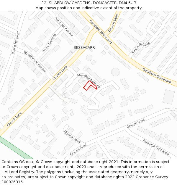 12, SHARDLOW GARDENS, DONCASTER, DN4 6UB: Location map and indicative extent of plot
