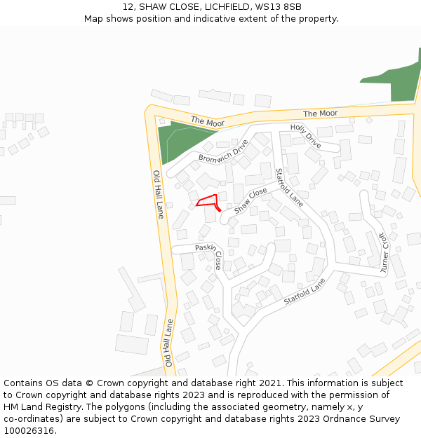 12, SHAW CLOSE, LICHFIELD, WS13 8SB: Location map and indicative extent of plot