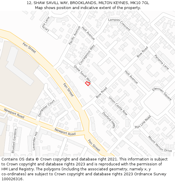 12, SHAW SAVILL WAY, BROOKLANDS, MILTON KEYNES, MK10 7GL: Location map and indicative extent of plot